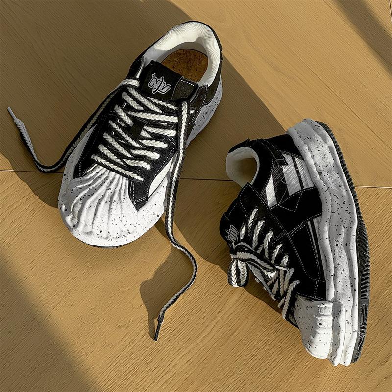 

Нишевая брызгающая чернильная ракушка растворяющаяся мужская обувь толстая подошва усиливающая повседневная пара обувь для доски американская ретро универсальная модная обувь Female code 36 чёрный