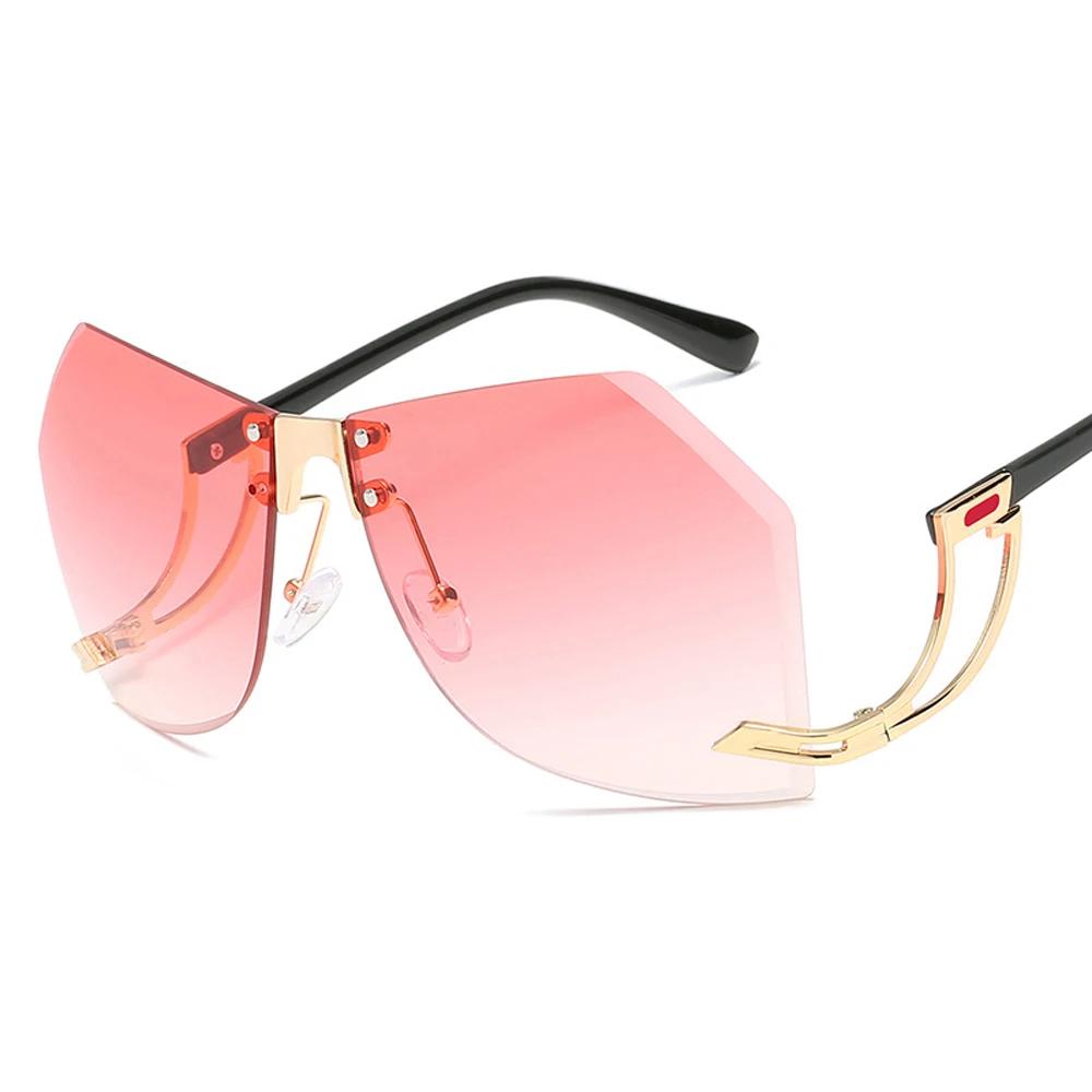 Neue unregelmäßige randlose Sonnenbrille für Damen, Designer-Rahmen aus Legierung, Übergröße, Gradienten-Sonnenbrille, modische weibliche klare Farbtöne