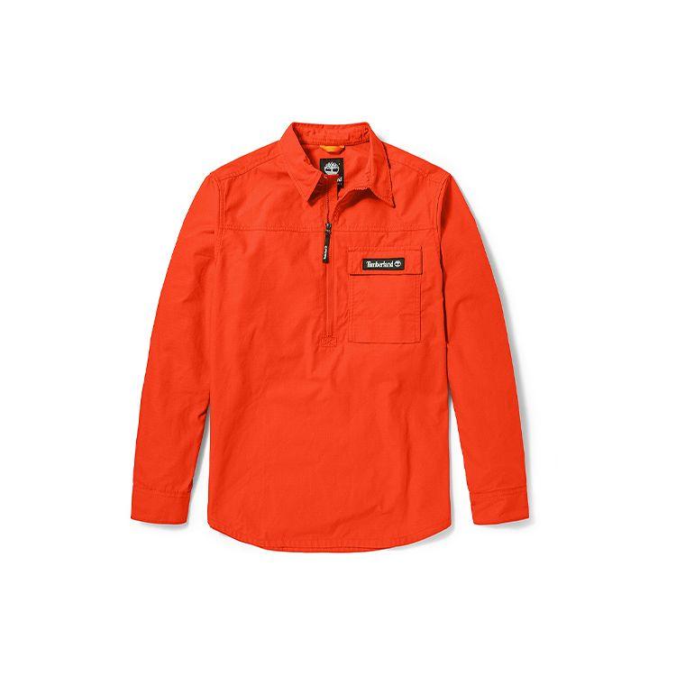 Timberland Solid Color Casual Fashion Pocket Half Zip Shirt Men shirts Orange-Red A23YR-845 L