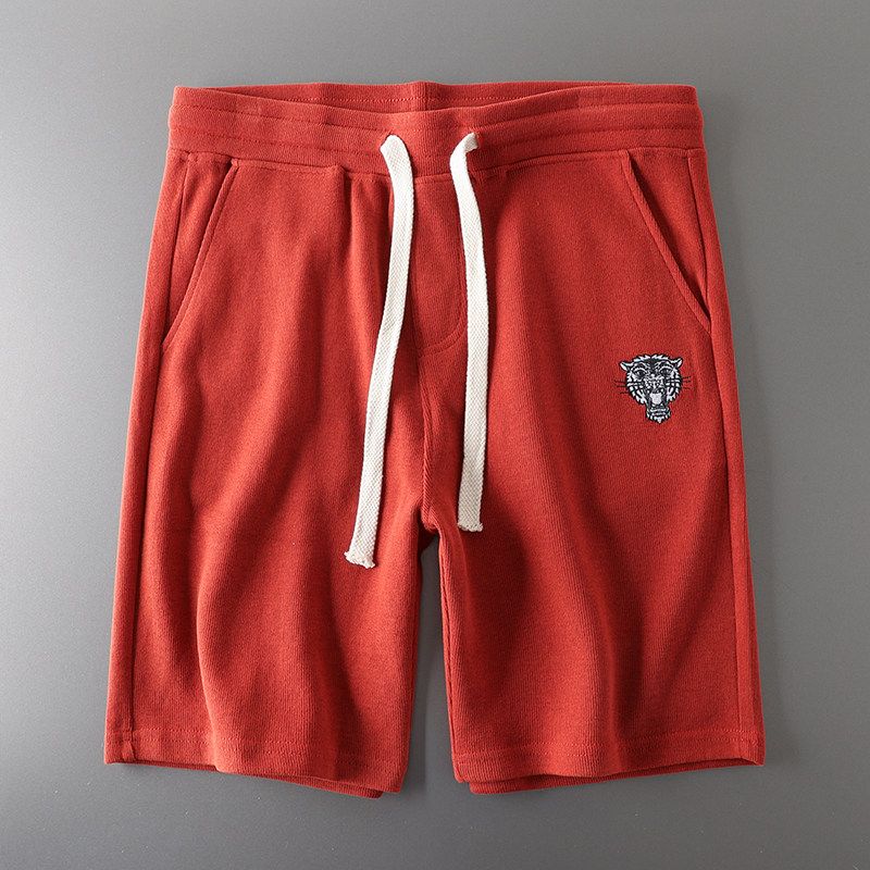 Export Tail Single Cut Label American Embroider Shorts Summer High Street Men s Pure Cotton Fifth Pants Export Original Order Men s Trousers Red 2XL