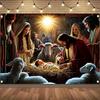 A 1-piece Christmas manger scene banner - made of polyester material suitable for hanging as a wall decorationzyc