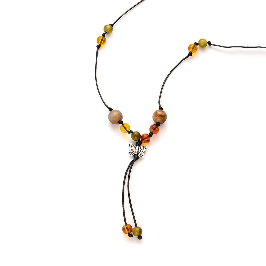 Butterfly Fringed Beaded Long Braided Rope Necklace, Retro Bohemian Temperament Sweater Chain For Women