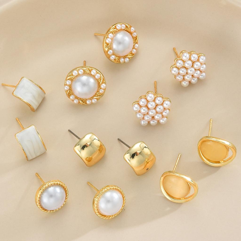 17KM 12pcs French Vintage Earrings Set for Women Fashion Luxury Baroque Geometric Creativity Design Earring Daily Jewelry Gift