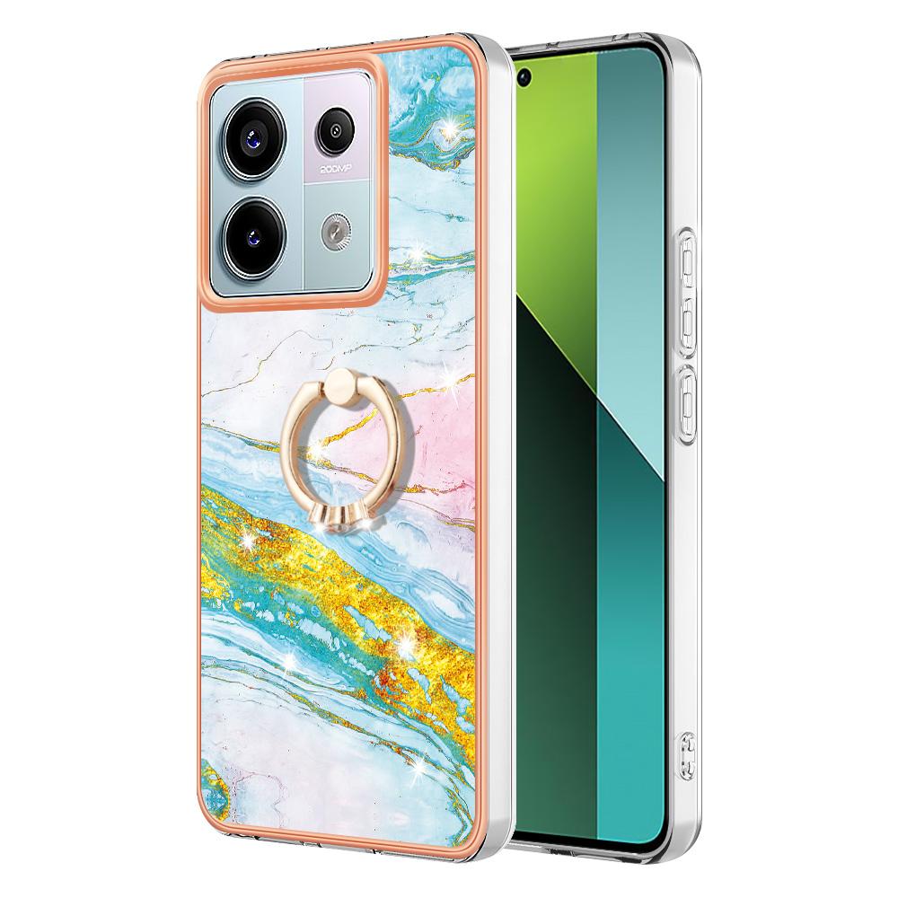 For Xiaomi Redmi Note 13 Pro 5G/Poco X6 5G Case with Ring Kickstand Marble Pattern Electroplating TPU Back Cover