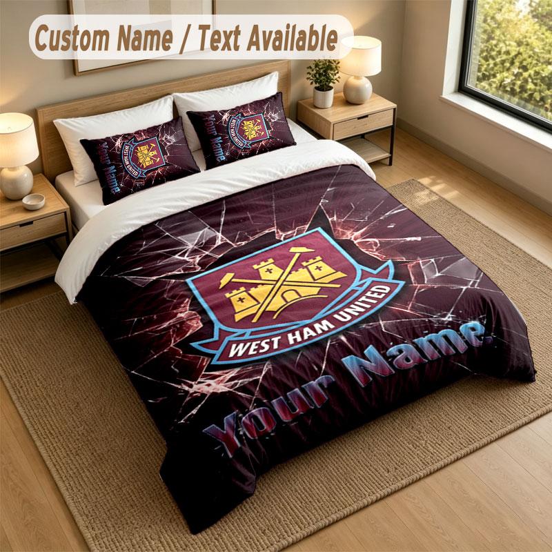 Bedding Set 1 Duvet Cover 2 Pillowcases West Ham United FC Print Soft Bed Linen Bedroom Decor