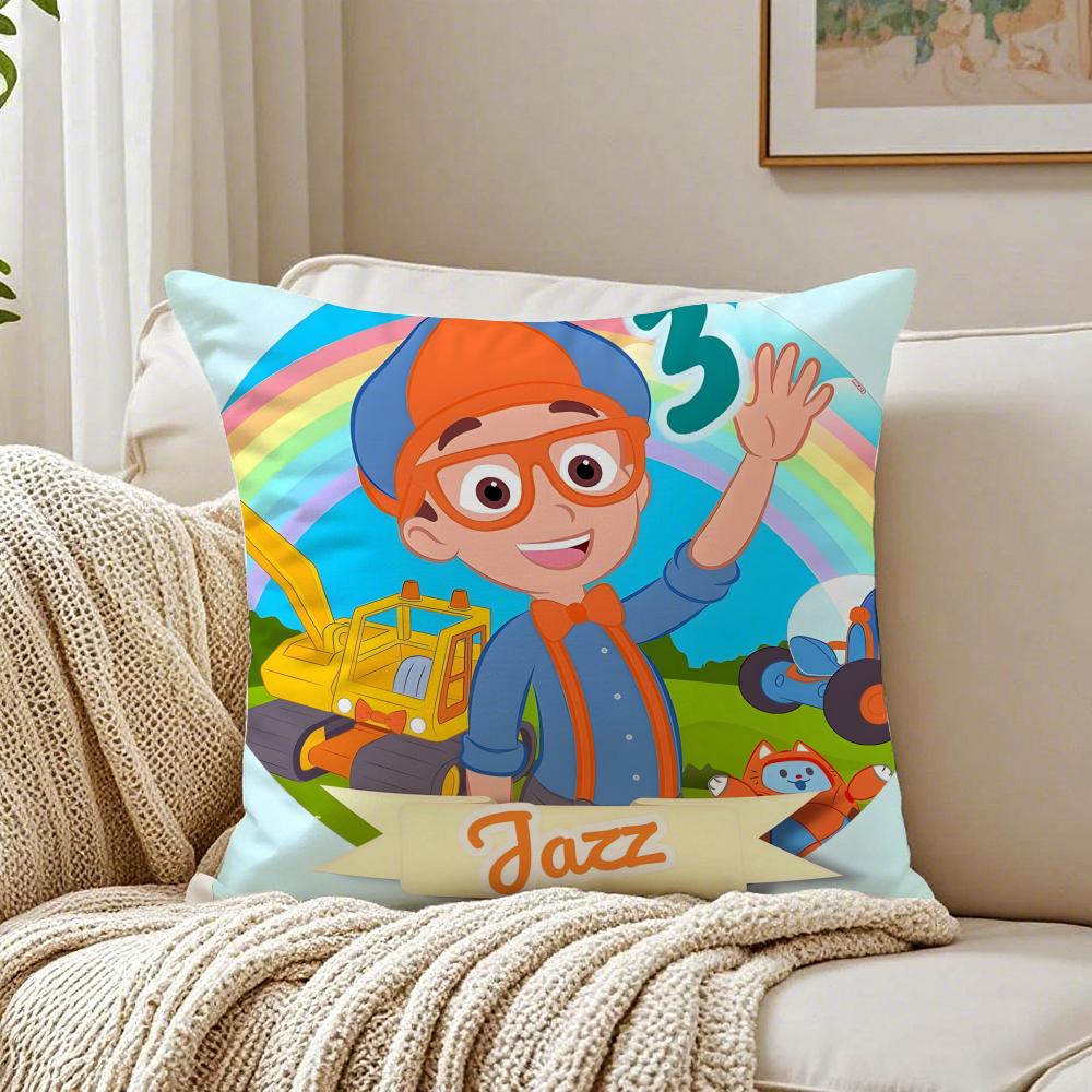 Educational Cartoon AABC Blippiing Cushion Cover Linen Pillowcase Soft for Sofa Bed Home Room Decor