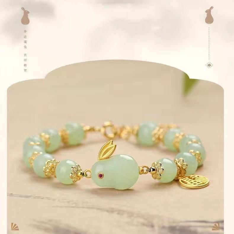 Year Lucky Rabbit Beaded Bracelet for Women Elegant Red Beads Fu Letter Charm Bracelet Chinese Jewelry Festive Gifts