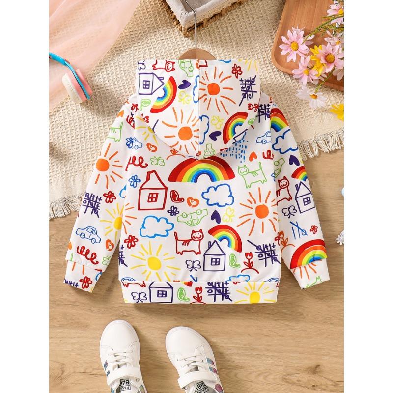 Spring and Autumn Girls' Hoodie Children's Trendy Clothing Graffiti Printed Single Sweatshirt