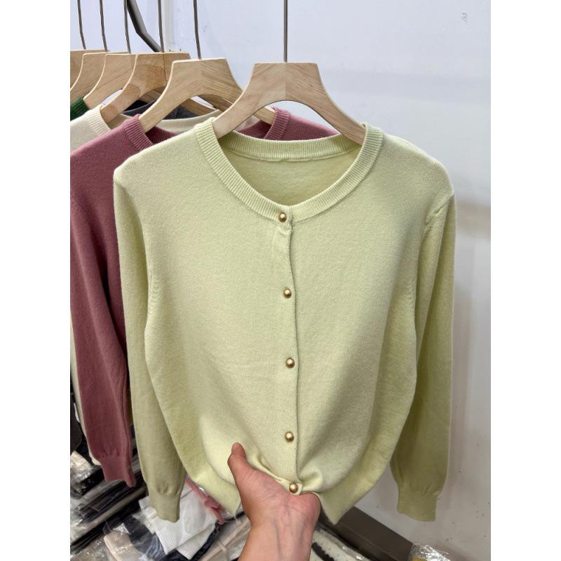 Korean Style Round Neck Knit Cardigan - Women's Trendy Long Sleeve Sweater for Spring/Autumn 2026