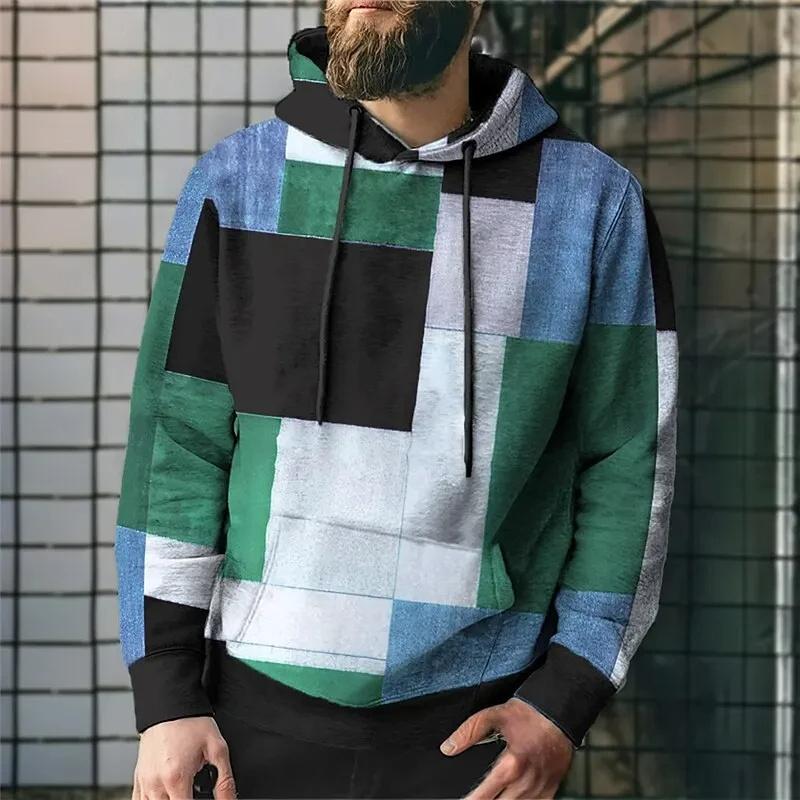 Simulationsnähte Karomuster 3D-gedruckte Kapuzensweatshirts für Herren Colorblock-Pullover Street Unisex-Oberteile Unisex-Hoodies
