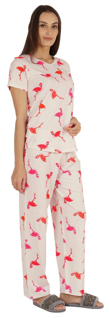 Inkmeso 2 Pcs Printed Short Sleeves Nightwear Set For Womens Top And Pajama Sleepwear Cotton PJ