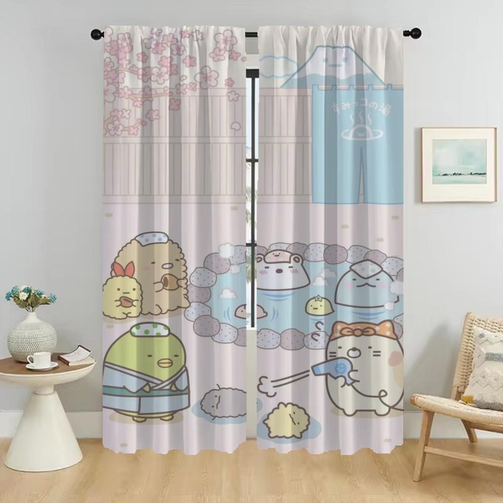 Set Of 2 Elegant Kitchen Curtains Bedroom Sumikko Gurashi Room Window Curtain Partition Shades Halloween Decoration Polyester Perfect For