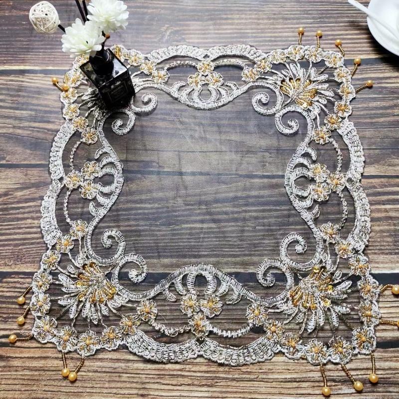 Premium Embroidery Hand Beading Pendant Square Table Mat Living Room Desk Wall Cabinet Dust Cover Christmas Wedding Decoration