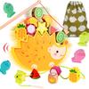 Shinse Wooden Stacking Toy - Balance Game - Barrow Design - Stringing Beads - Fishing Game - Montessori Style - Comes with Storage Bag - Cute Wooden T