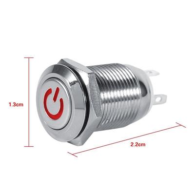 12mm vodotěsný kovový bleskový LED vypínač