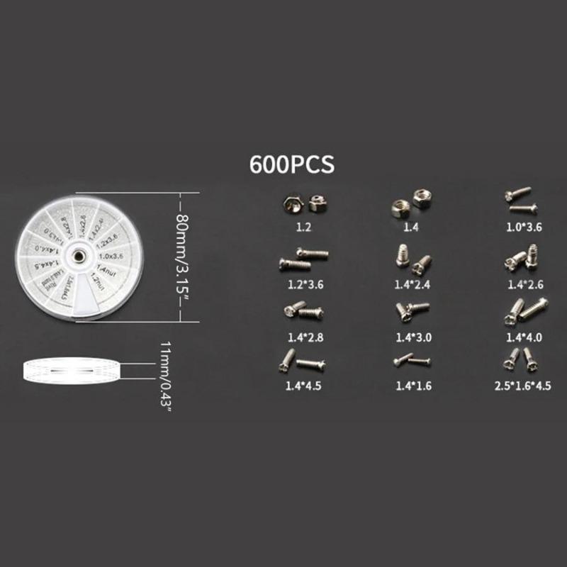 12 Kinds Tiny Screws & Nuts Assortment Kit, M1 M1.2 M1.4 M1.6 Micro Screws, Professional Watch Eyeglasses Frame Repair Tools Set with Screwdriver