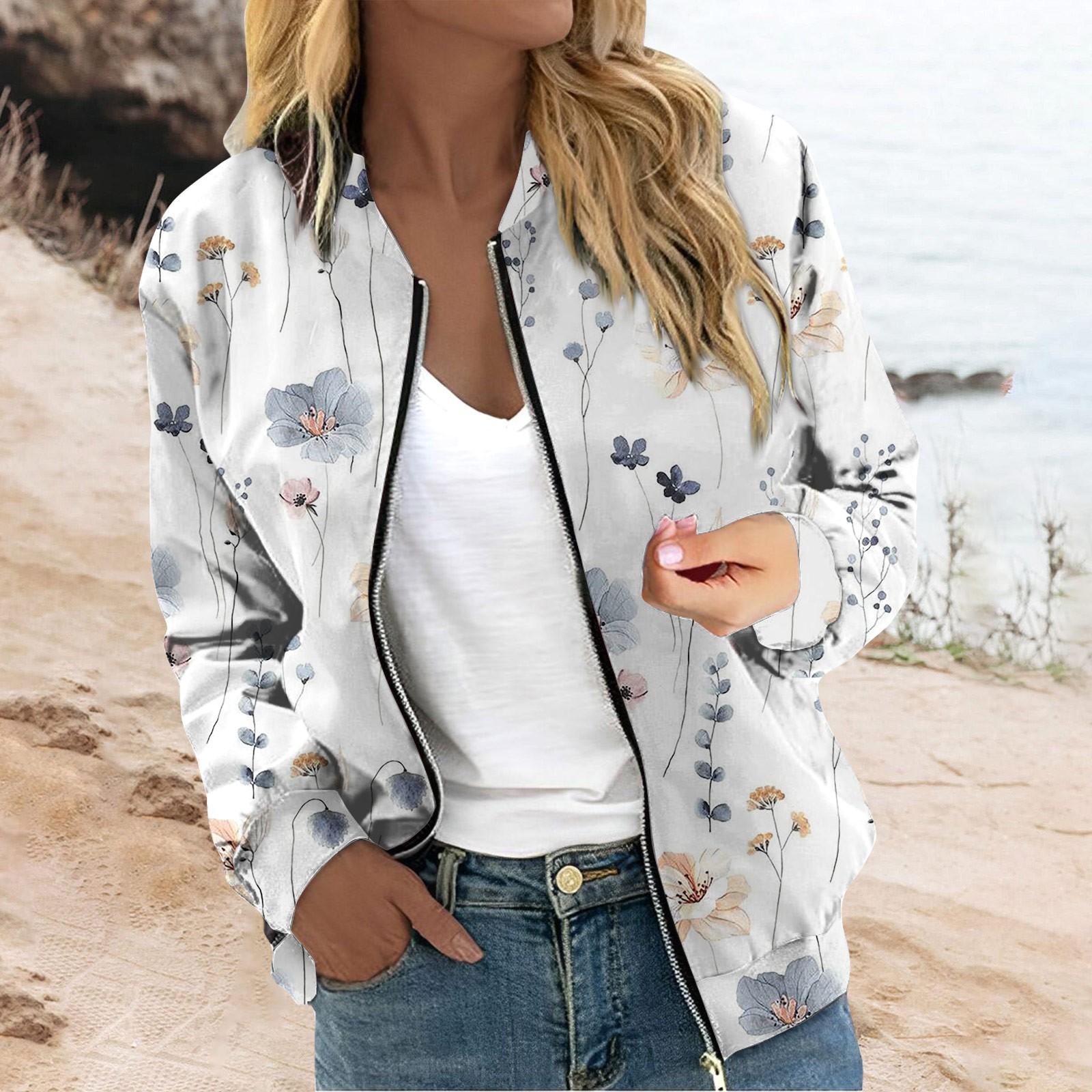 

Женская верхняя одежда с длинным рукавом и принтом, повседневные топы на молнии, кардиган, рубашка, тонкая куртка для женщин M хаки