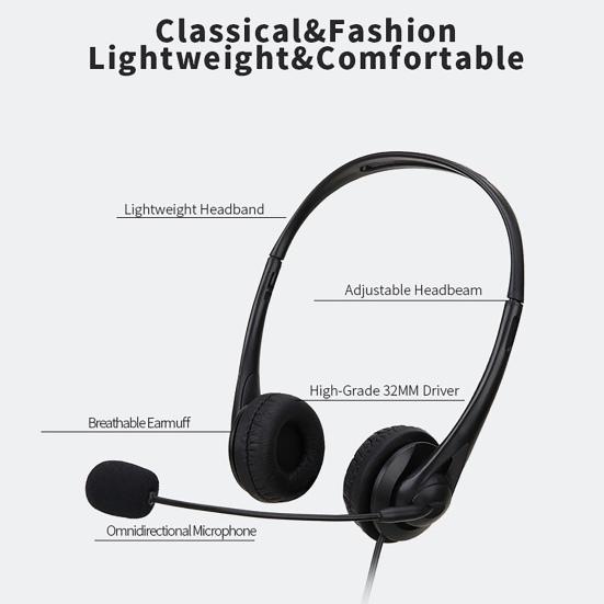 SY490 Wired Headset Universal Noise Cancelling Over Ear USB Binaural Headphone with Mic for Online Teaching
