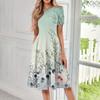 Women's Casual Fashion Round Neck Short Sleeve Print Midi Dress