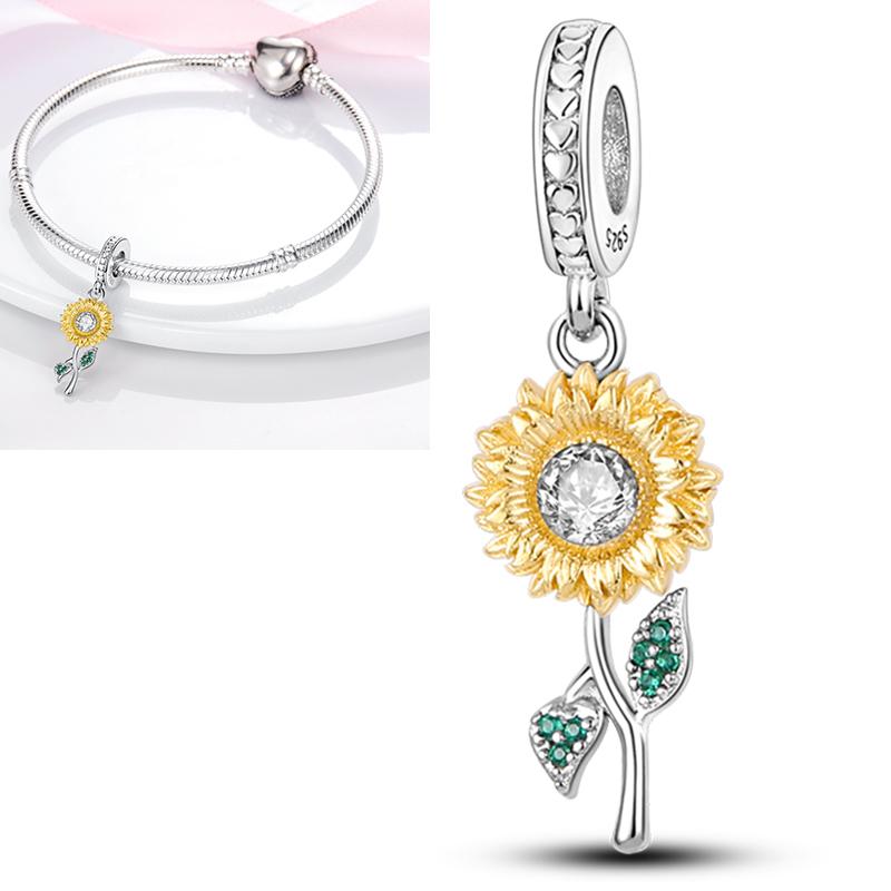 New Copper Charms Beads Sunflower Flower Daisy Original Charm Pendant Fit Charm Bracelets Diy Jewelry Birthday Gift