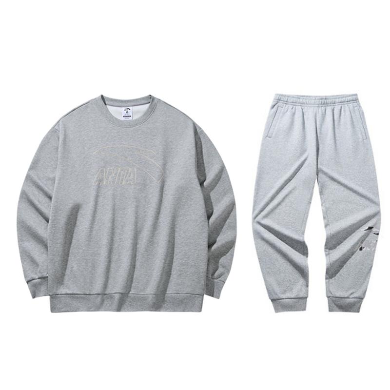 

Anta Crew Neck Warm Pullover Drop Shoulder Long Sleeve Sweatshirt Comfortable Elastic Mid Waist Long Pants Casual Sports Suit 952448701-9+952448307-1 M