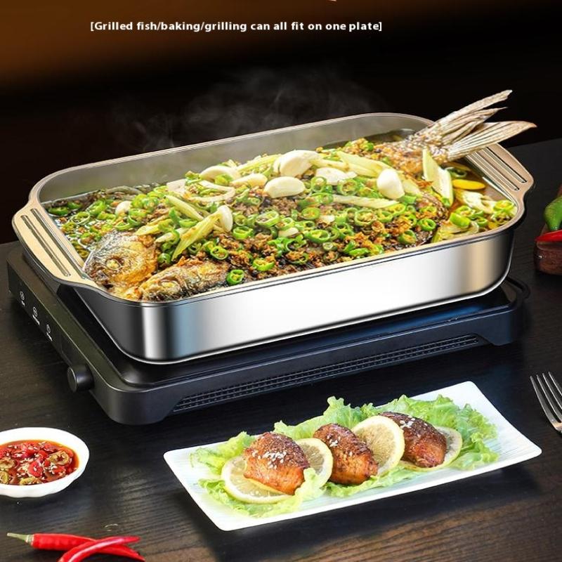 Stainless Steel Rectangular Deep Tray With Handle Rust-Proof Multi-Purpose Food Storage Tray For Kitchen Use Tools