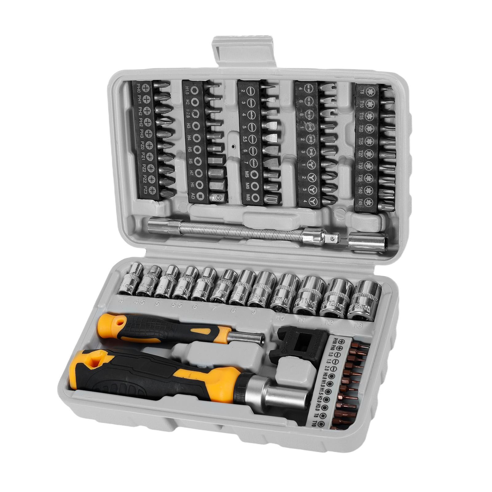 

79Pcs Multifunction Ratchet Screwdriver Set Multi Magnetic Bit Mini Repair Tool Kit and 1/4 inch Socket Set Household Tool PC