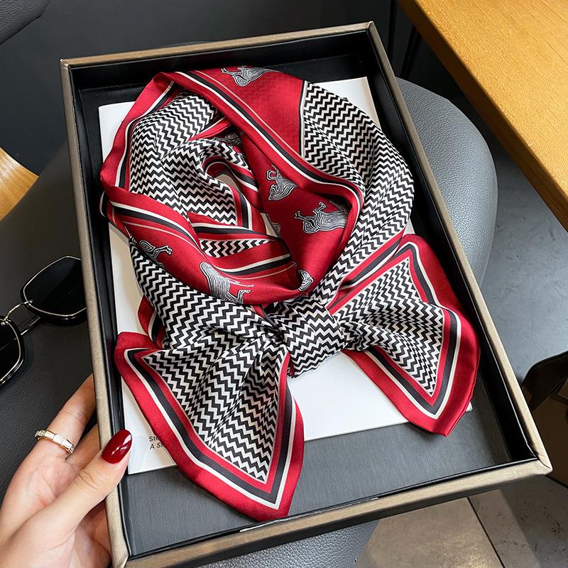 Luxury Design Horse Print Silk Scarf Women Long Soft Satin Hairband Neckerchief Office Hijab Headband Foulard Gift 15*145cm