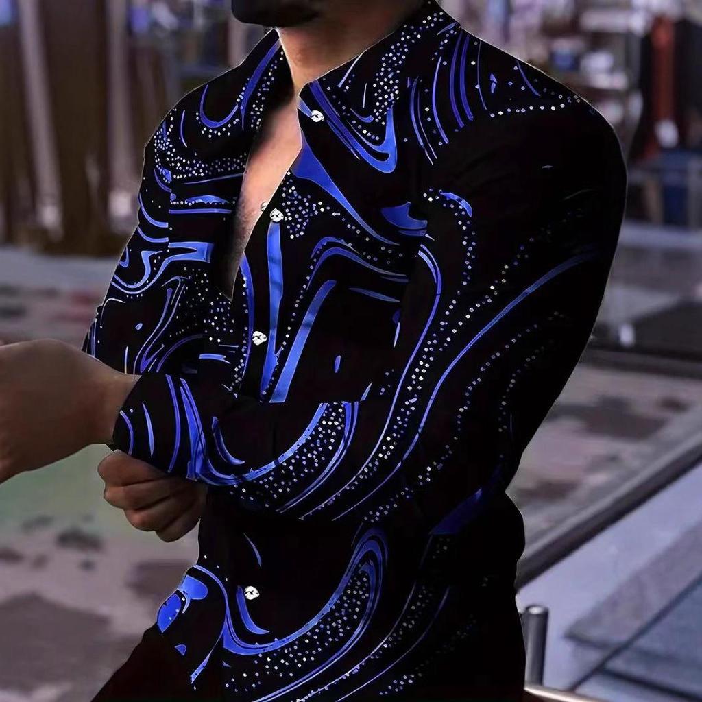 2025 Men's Fashion Trendy 3D Print Lapel Long Sleeve Casual Shirt