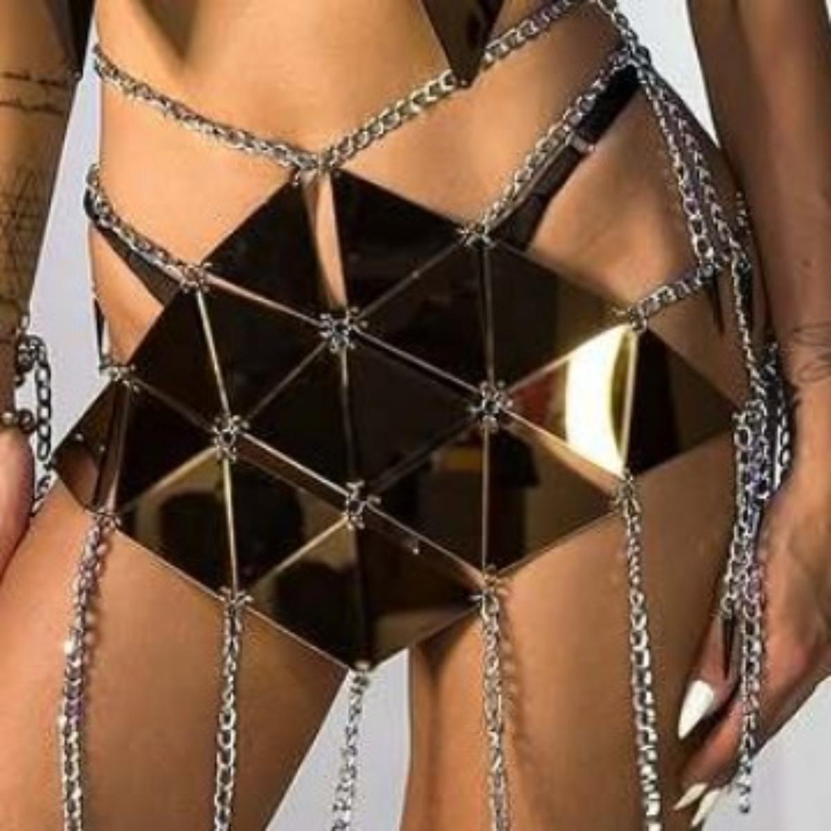 

Комплект для рейва Coachella с блестящим бюстье и украшениями для тела, фестивальная цепочка для тела с пайетками и комплект кроп-топа бюстье Skirt