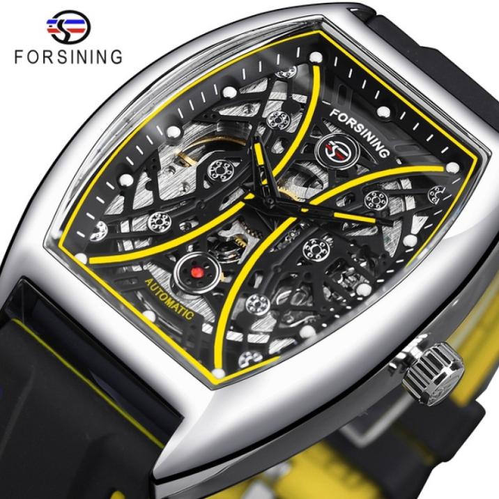 2023 New Square Forsining Men's Fashion Motorcycle Street Tide Men's Hollow Automatic Mechanical Watch Montre Homme