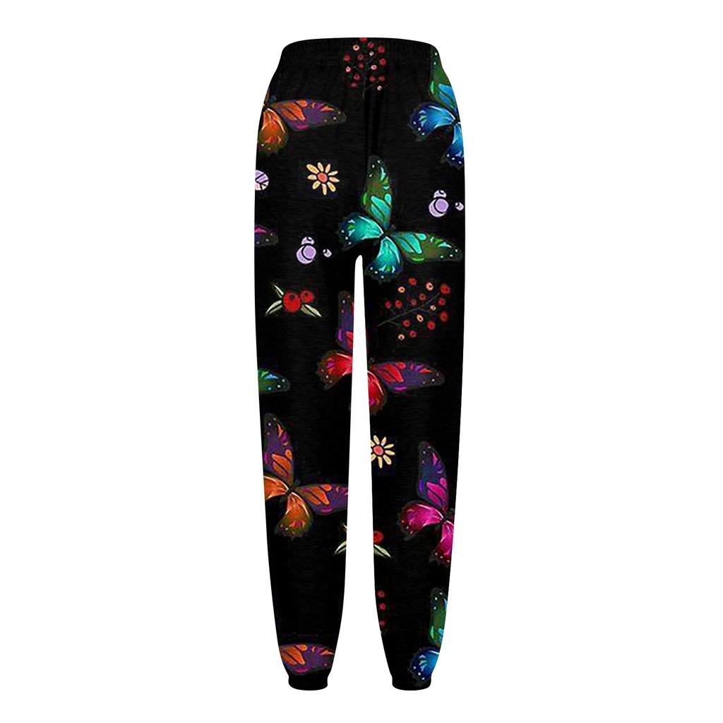 Dames Casual Mode Vlinderprint Casual Trekkoord Elastische Taille Trekkoord Broek