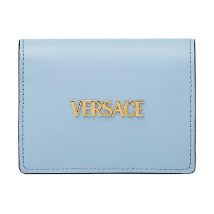 

Versace Tag Double Fold Design Metal Logo Leather Wallet Women Wallet Blue 1020080-1A13677-1VD6V Basic Set (Bag+Dust Bag)