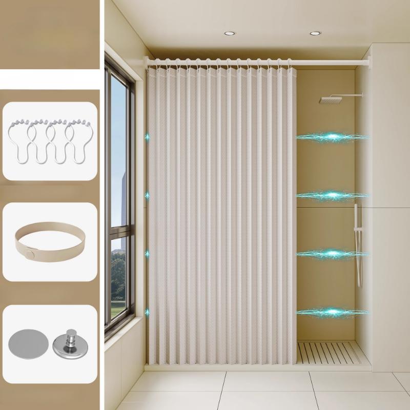 Bathroom Folding Shower Curtain Without Punching Invisible Tarp Toilet Partition Bath Shower Dry and Wet Separation No Rod