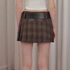 UNIFREE Women's Vintage Maillard Plaid Low-Waist Pleated Short Skirt