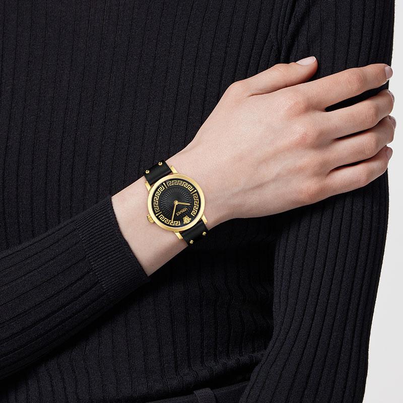 Versace Quartz Watch 35mm Beige Dial Leather Strap Gift Set With Perfume And Red Envelope Women Watches Pink VE0A00125