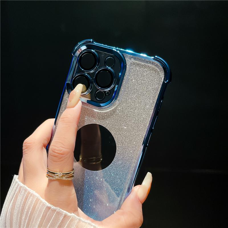For iPhone 15 Pro Max Luxury Plating Frame Flash Glitter Phone Case For iPhone 11 12 13 14 15 16 Plus Lens Protective Cover
