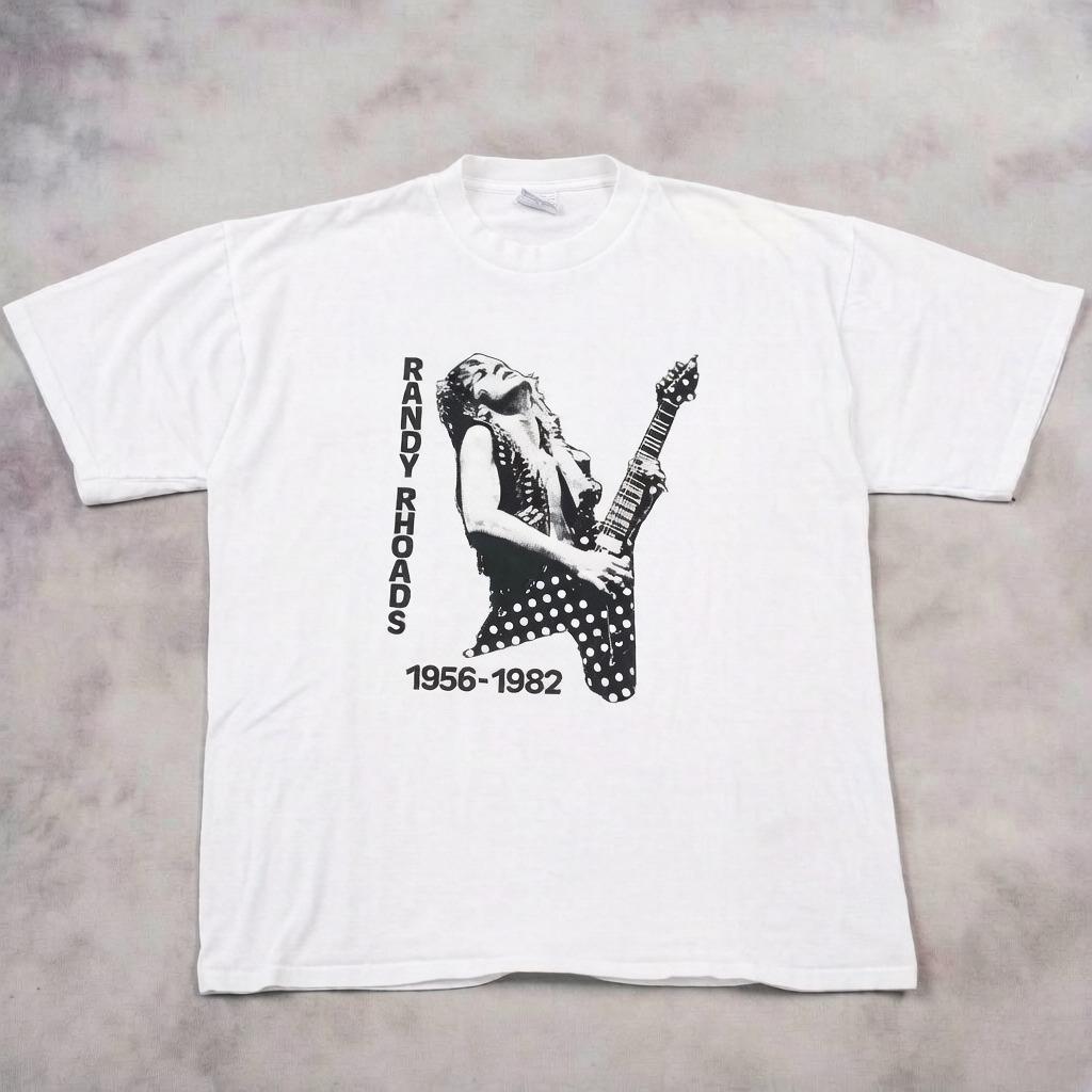 

European and American Retro Loose Tshirts for Unisex and Women Salute Ozzy Band Randy Rhoads Portrait Printed Short Sleeves L