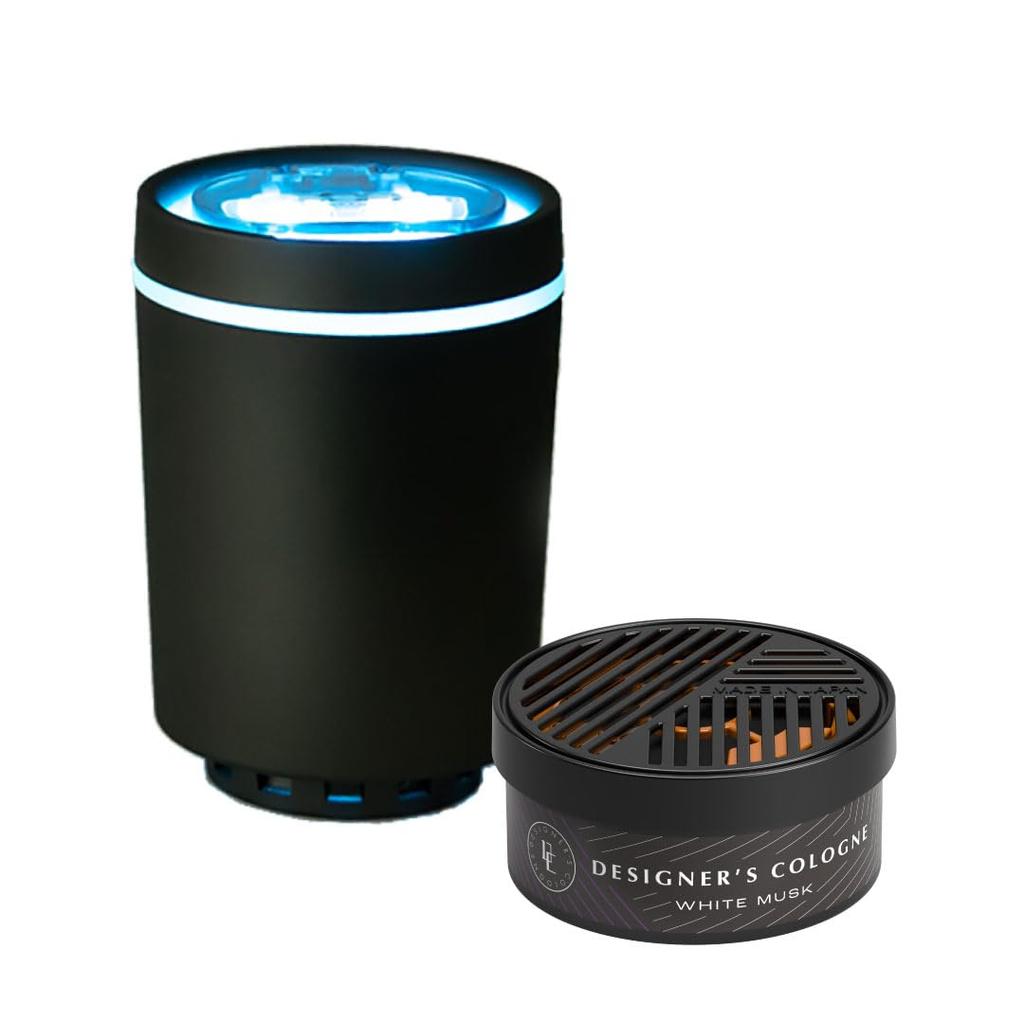 Official Car Poppy DC360 Diffuser Musk Car Air Freshener Made In Japan by Dia Car Accessories [White Set] Fan-Type Set, Chemical,