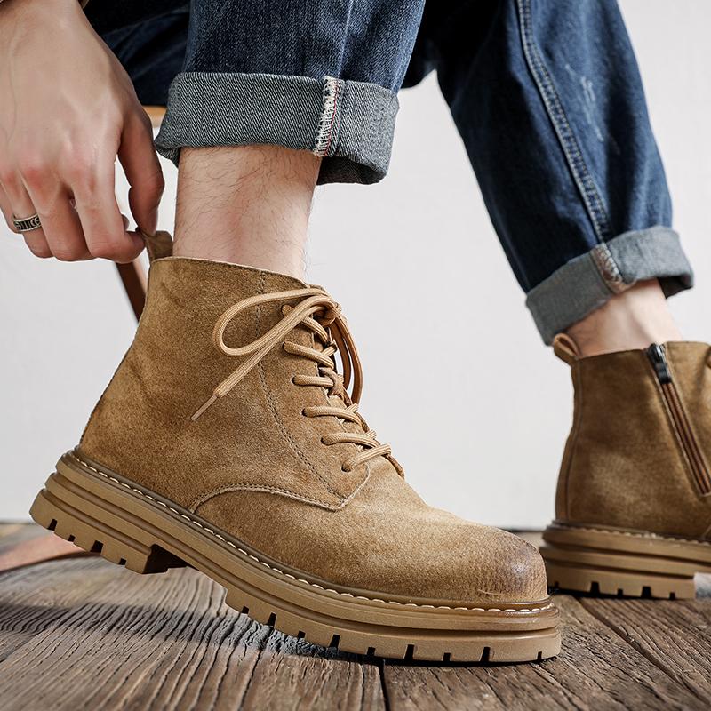 Retro Men Boots Sneakers Outdoor Fashion High Top Anti-slip Wearable Shoes Casual Leather Street Style Ankle Boots Cowboy Boot