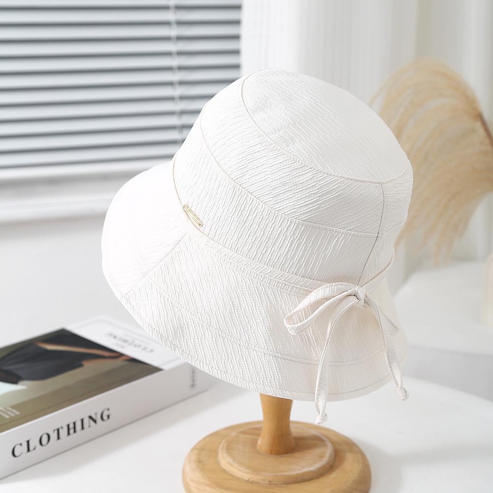 Women's Bucket Hat Foldable Fisherman Cap Korean Style Bow Plaid Spring Summer Sunshade Retro Fashion Cloth Simple Lady Hat New