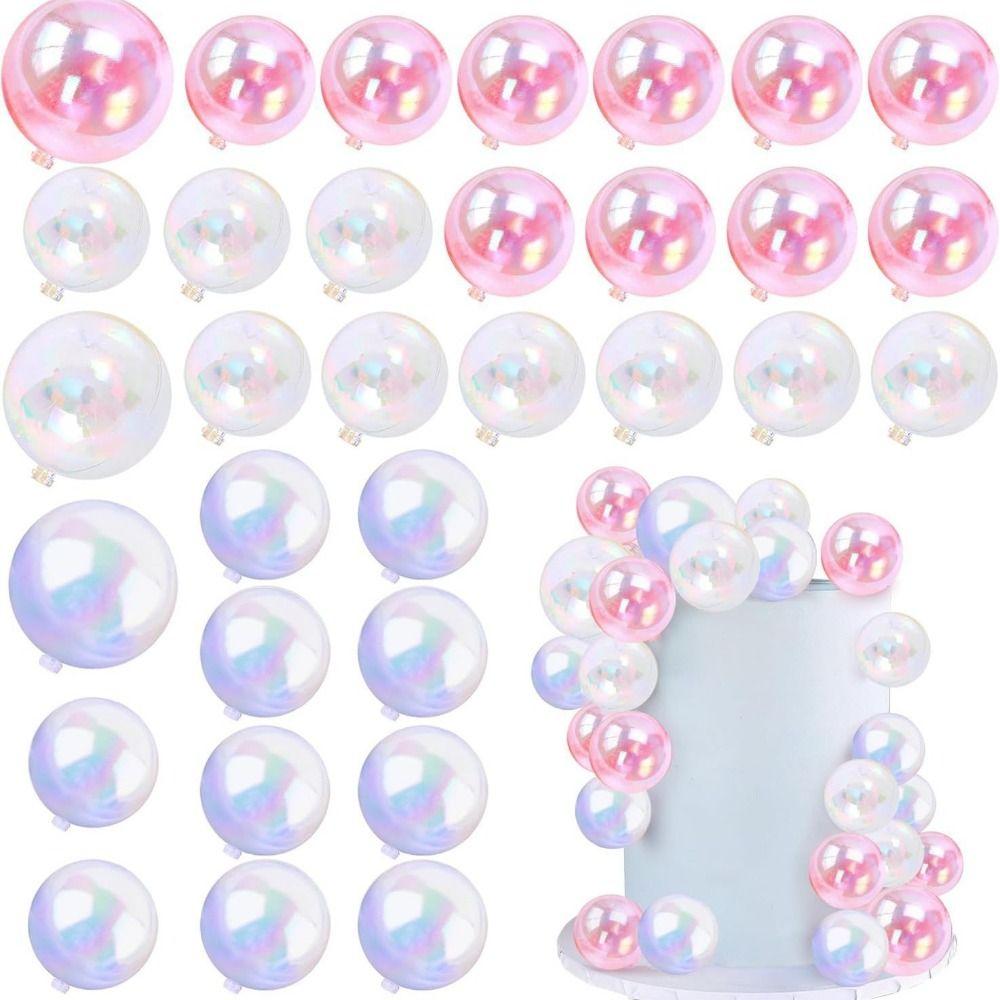 32PCS Mixed Sizes Ball Cake Toppers Transparent Cake Ball Decoration  For Birthday Party