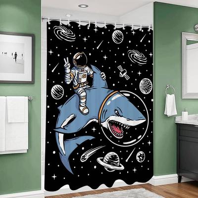 Cartoon Space Astronaut Simple Shower Curtain Bathroom Shower Curtain Easy To Clean And Scrub Polyester Waterproof Light Opaque