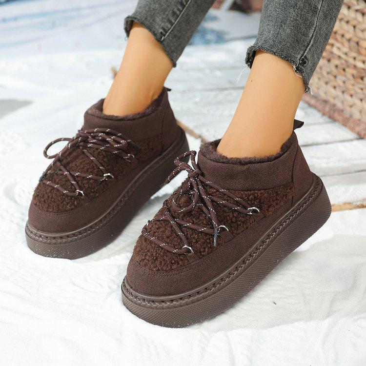 

European and American thick-soled velvet thickened snow boots for women s foreign trade large-size warm towel short boots cotton shoes for women 42 темно-коричневого кольору