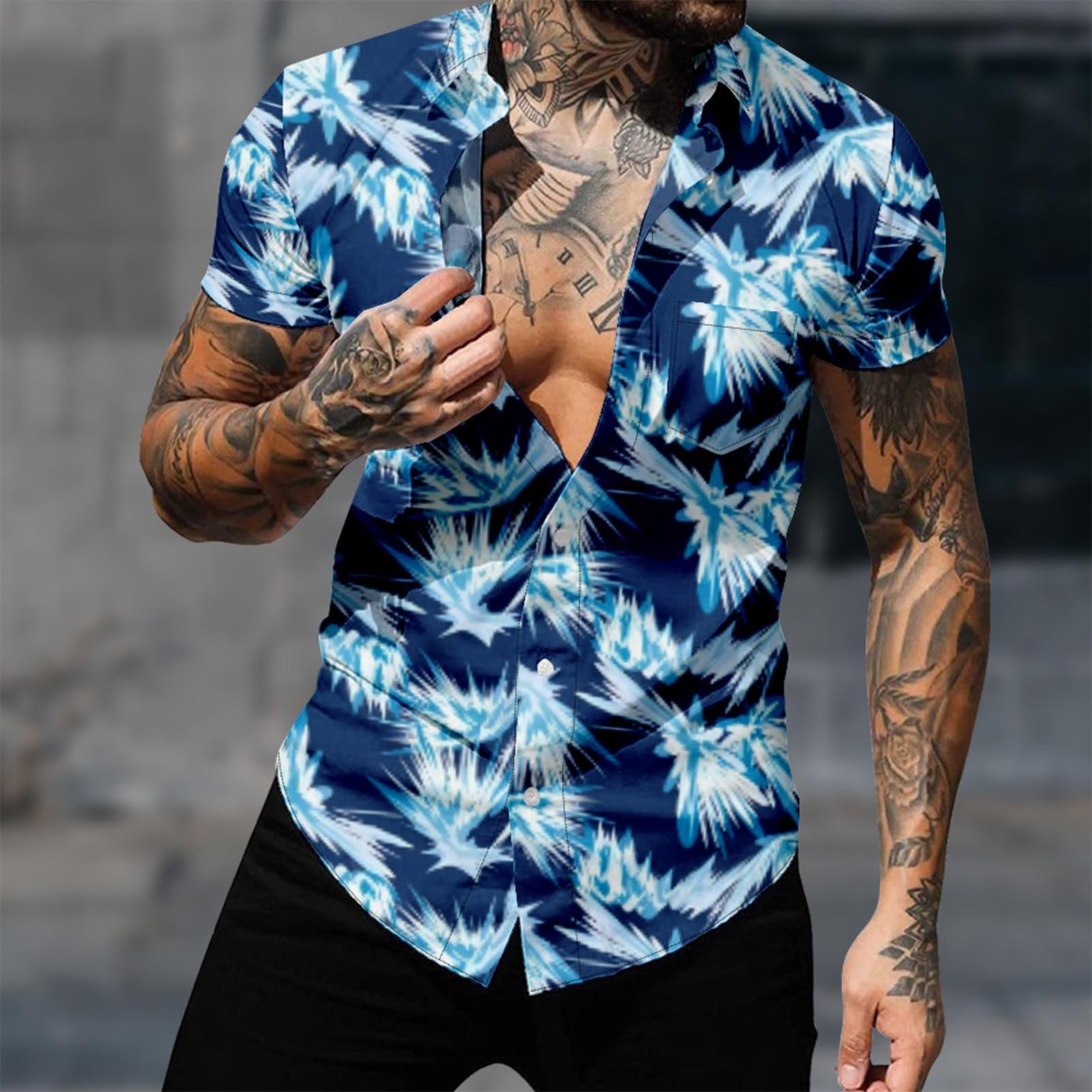 Мужские гавайские рубашки с короткими рукавами и пуговицами с принтом. Мужские — фото 4
