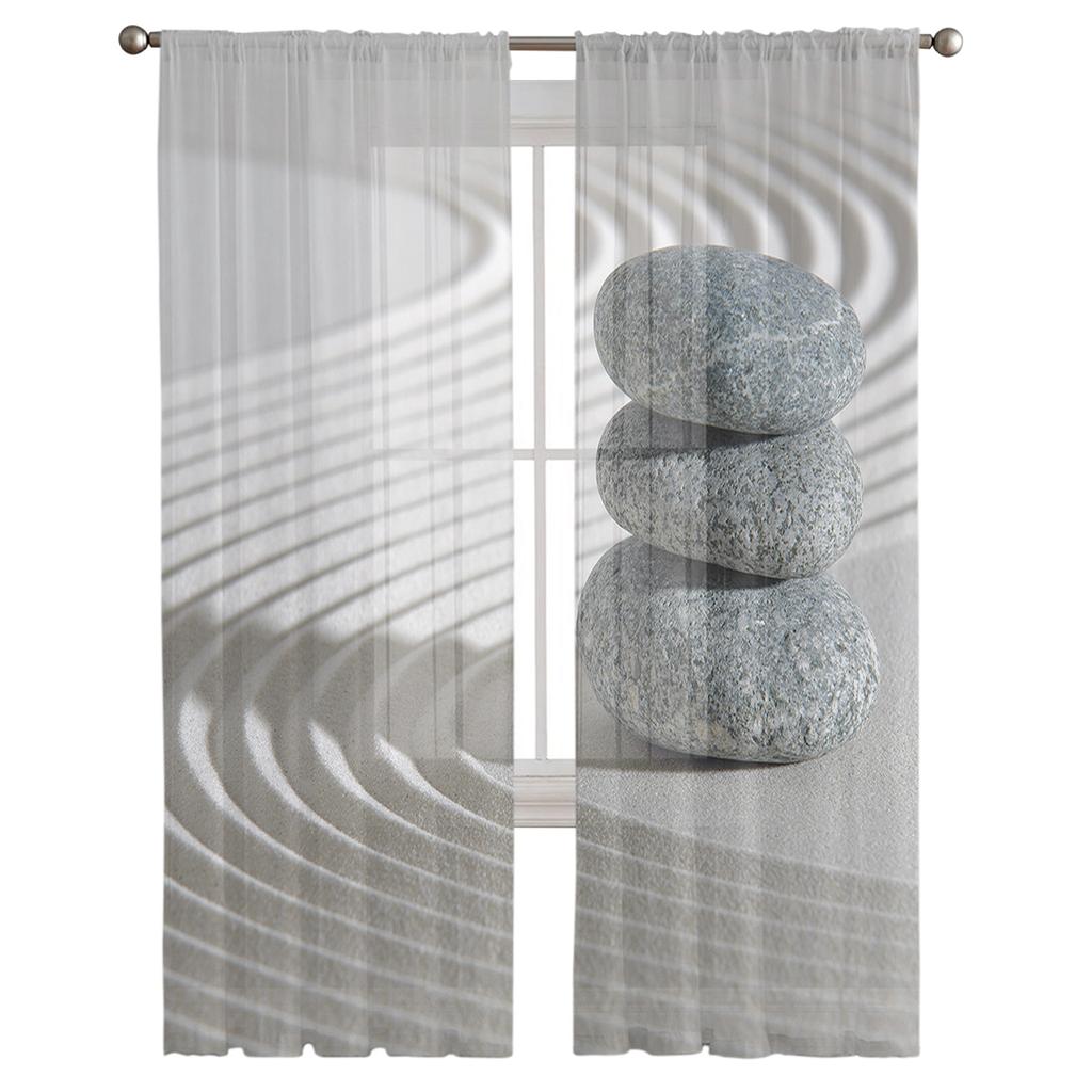 Zen Stone Sheer Curtains for Living Room Bedroom Decoration Chiffon Tulle Voile Kitchen Window Curtain