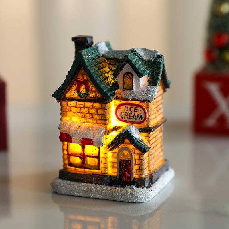 Jul Resin Lysende Lite Hus Borddekorasjon Julegave Dukkedekorasjon