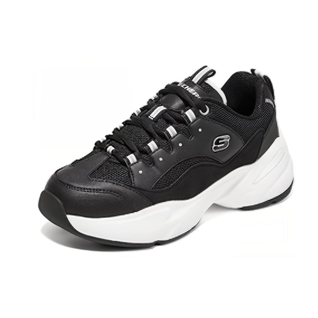 Skechers DLites 3.0 Cousin Comfortable Versatile Durable Breathable Low-Top Casual Shoes Women Sneakers Black White 8730010-BLK