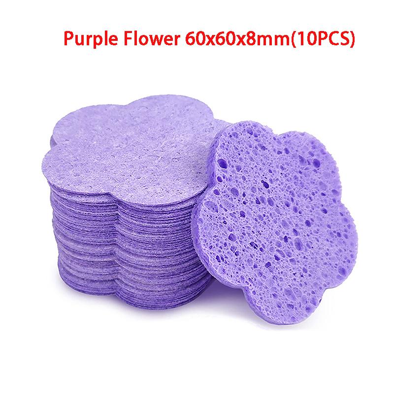 10Pcs Face Cleaning Sponge Pad Exfoliator Mask Facial Spa Massage Makeup Removal Thicker Compress Flower Heart Natural Cellulose