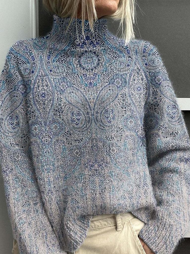 New Christmas abstract print casual cape jacket cardigan thick needle sweater